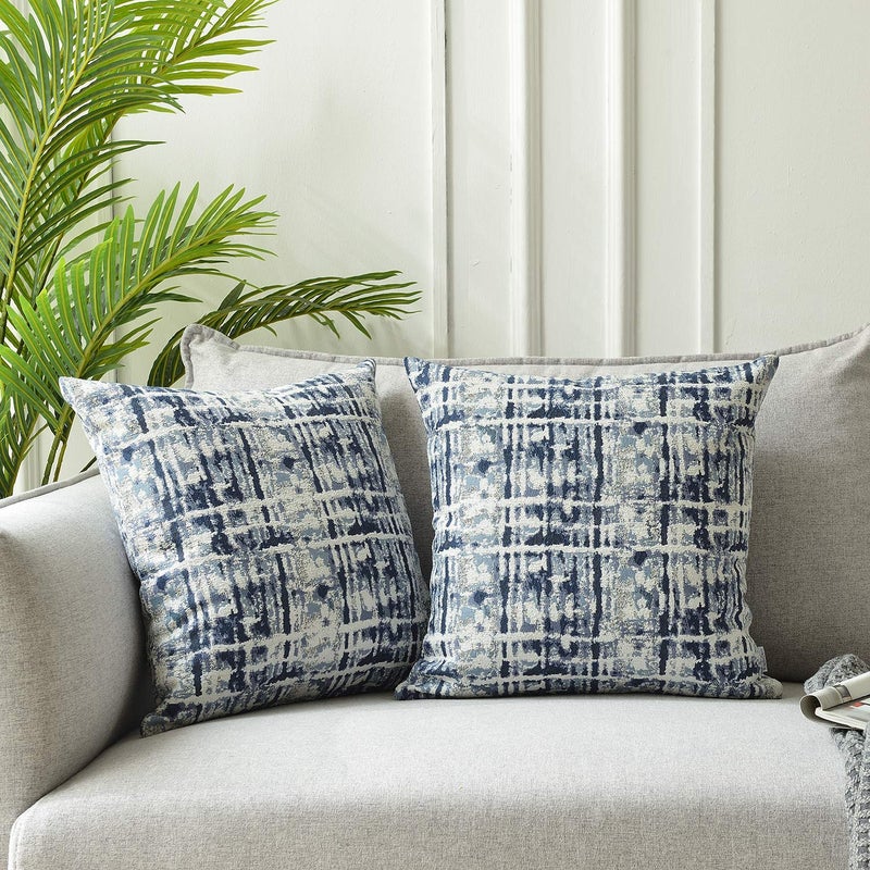 ROMANDECO أغطية وسائد مزخرفة من ROMANDECO من قماش الجاكار للأريكة مكونة من قطعتين مقاس 22 × 22 بوصة باللون الأزرق الداكن - Image 2